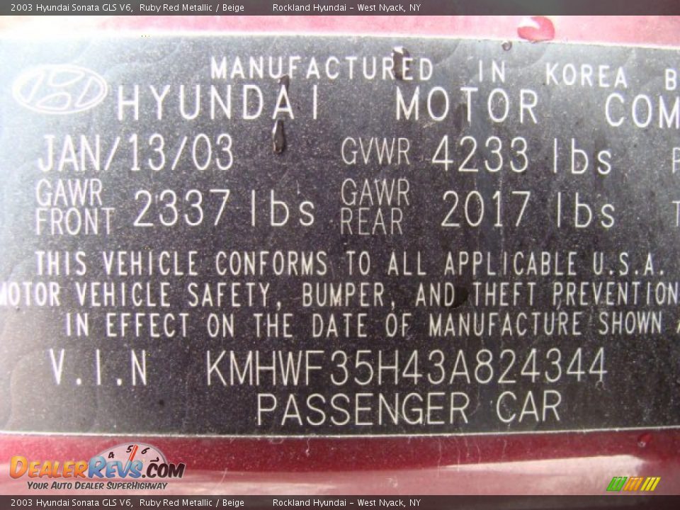 2003 Hyundai Sonata GLS V6 Ruby Red Metallic / Beige Photo #29