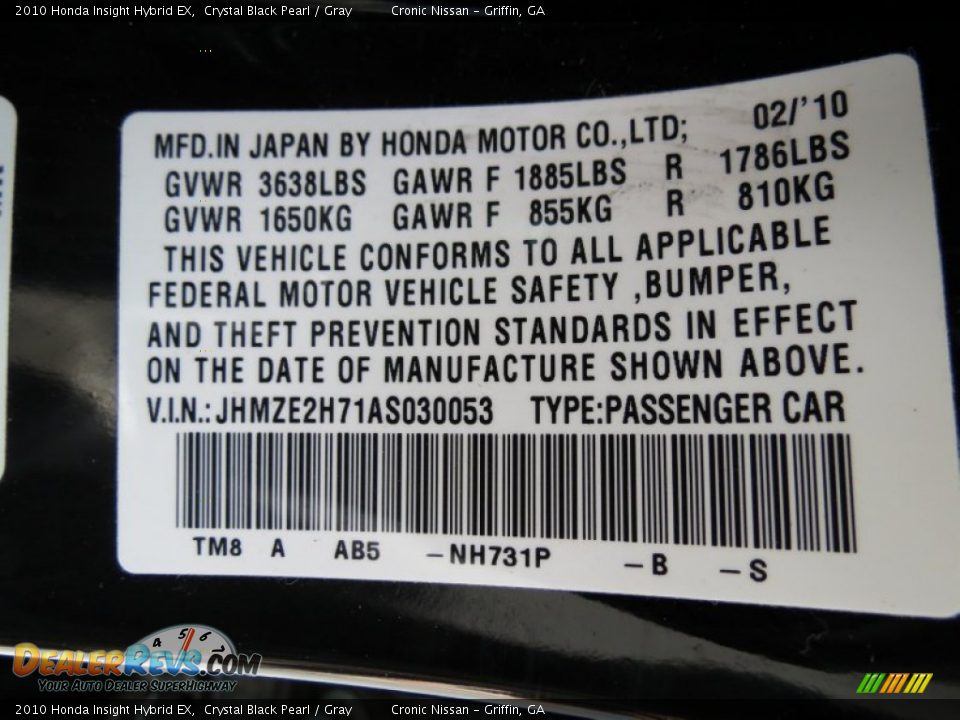 2010 Honda Insight Hybrid EX Crystal Black Pearl / Gray Photo #24