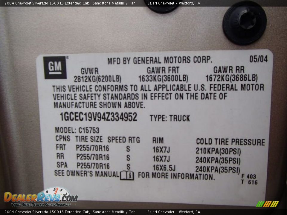 Info Tag of 2004 Chevrolet Silverado 1500 LS Extended Cab Photo #20