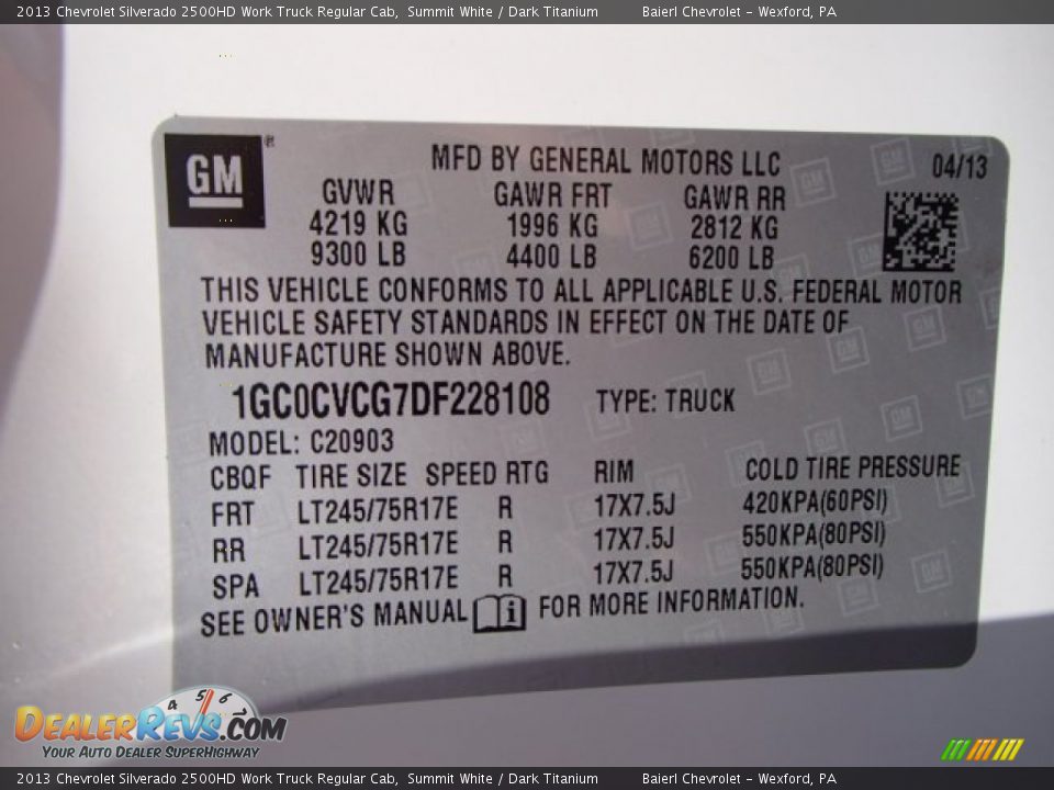2013 Chevrolet Silverado 2500HD Work Truck Regular Cab Summit White / Dark Titanium Photo #20