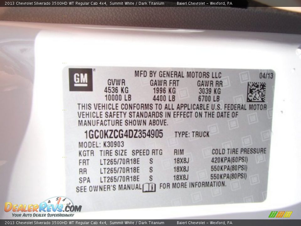 2013 Chevrolet Silverado 3500HD WT Regular Cab 4x4 Summit White / Dark Titanium Photo #20