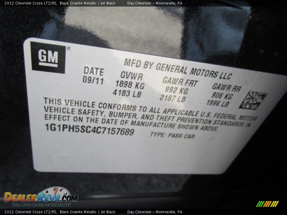 2012 Chevrolet Cruze LTZ/RS Black Granite Metallic / Jet Black Photo #19