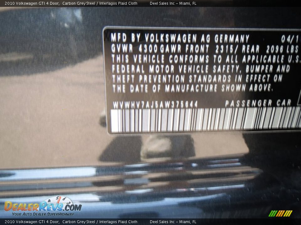 2010 Volkswagen GTI 4 Door Carbon Grey Steel / Interlagos Plaid Cloth Photo #14