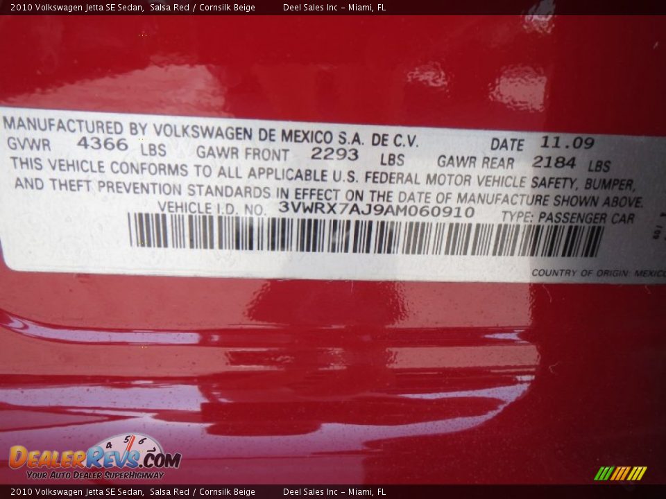 2010 Volkswagen Jetta SE Sedan Salsa Red / Cornsilk Beige Photo #14