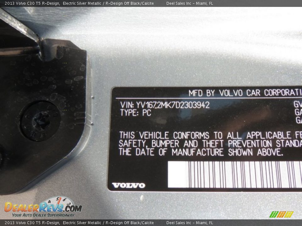 2013 Volvo C30 T5 R-Design Electric Silver Metallic / R-Design Off Black/Calcite Photo #14
