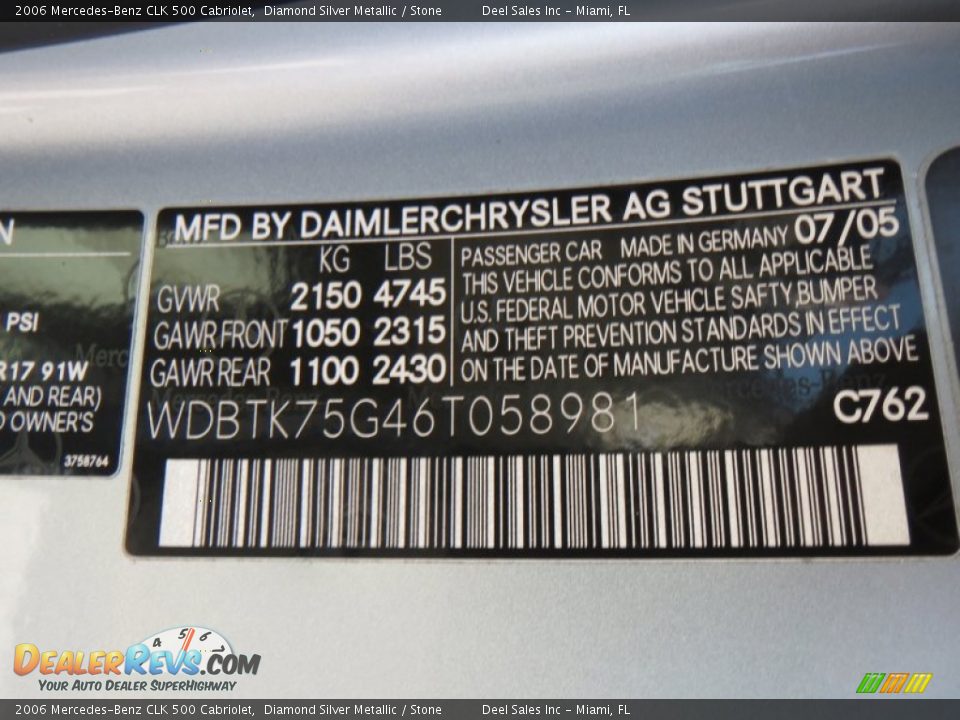2006 Mercedes-Benz CLK 500 Cabriolet Diamond Silver Metallic / Stone Photo #14