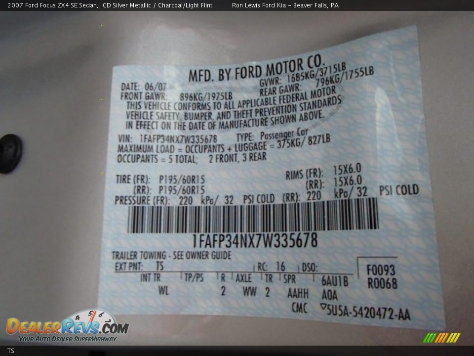 Ford Color Code TS CD Silver Metallic