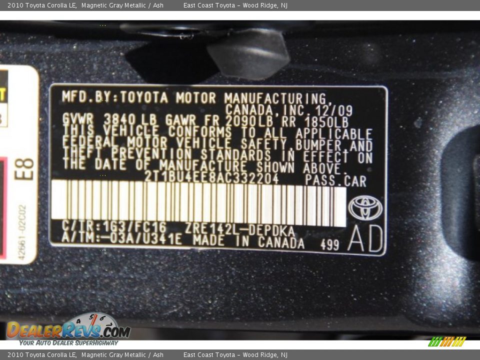 2010 Toyota Corolla LE Magnetic Gray Metallic / Ash Photo #15