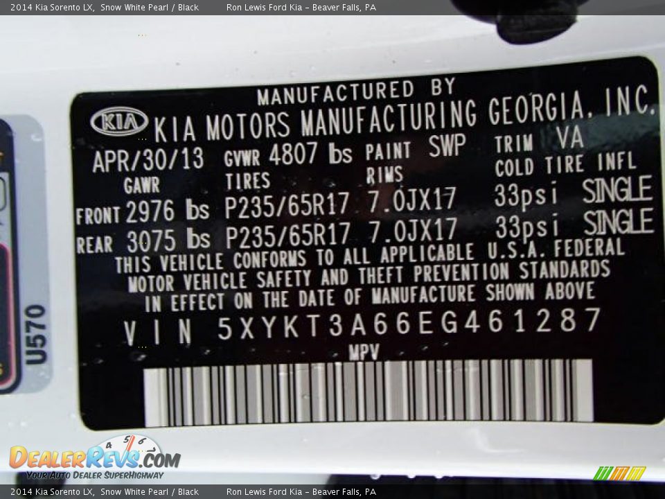 2014 Kia Sorento LX Snow White Pearl / Black Photo #20
