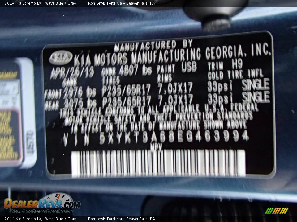 2014 Kia Sorento LX Wave Blue / Gray Photo #20