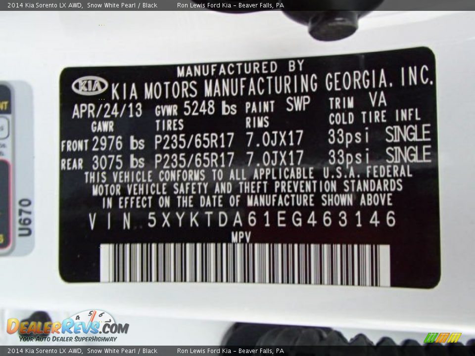 2014 Kia Sorento LX AWD Snow White Pearl / Black Photo #20