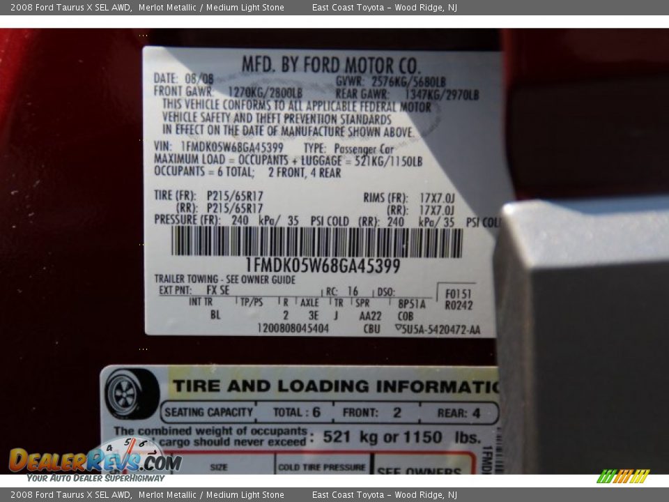 2008 Ford Taurus X SEL AWD Merlot Metallic / Medium Light Stone Photo #15