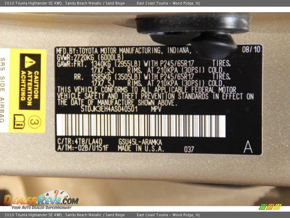 2010 Toyota Highlander SE 4WD Sandy Beach Metallic / Sand Beige Photo #15