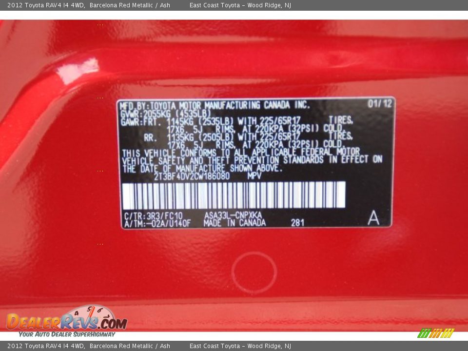 2012 Toyota RAV4 I4 4WD Barcelona Red Metallic / Ash Photo #15