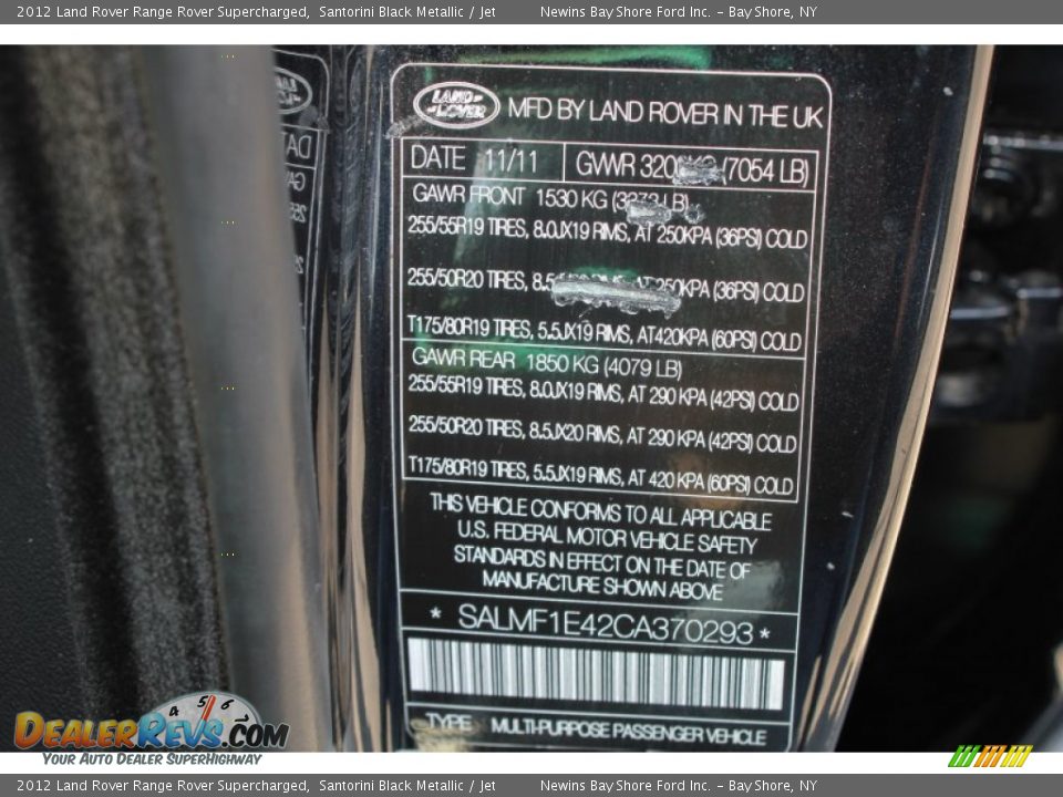 2012 Land Rover Range Rover Supercharged Santorini Black Metallic / Jet Photo #22