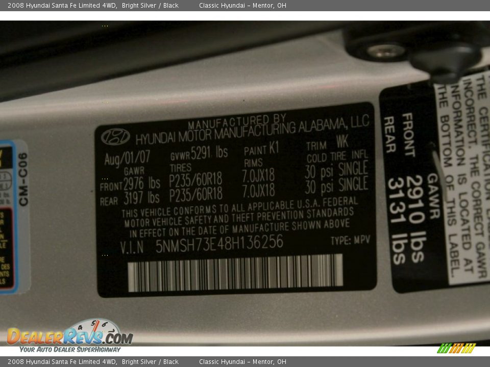 2008 Hyundai Santa Fe Limited 4WD Bright Silver / Black Photo #16