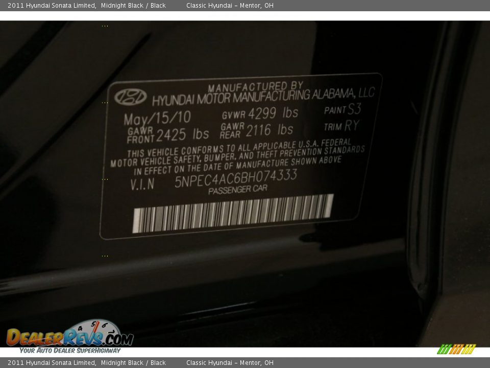 2011 Hyundai Sonata Limited Midnight Black / Black Photo #18