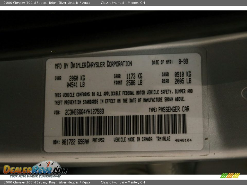 2000 Chrysler 300 M Sedan Bright Silver Metallic / Agate Photo #19