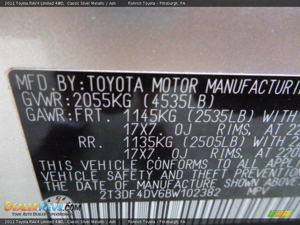 2011 Toyota RAV4 Limited 4WD Classic Silver Metallic / Ash Photo #20