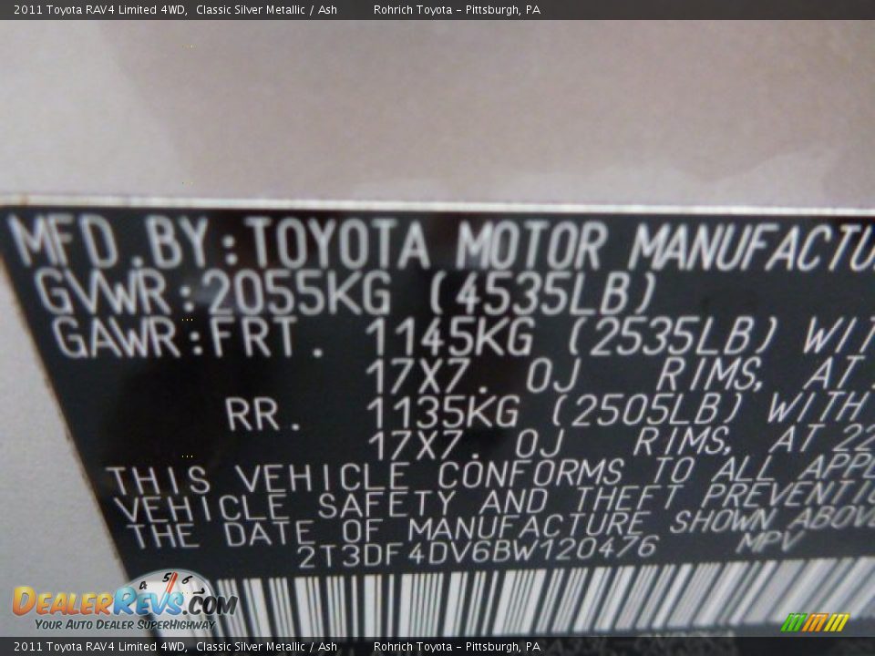 2011 Toyota RAV4 Limited 4WD Classic Silver Metallic / Ash Photo #20