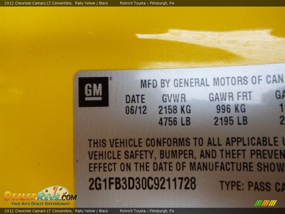 2012 Chevrolet Camaro LT Convertible Rally Yellow / Black Photo #20