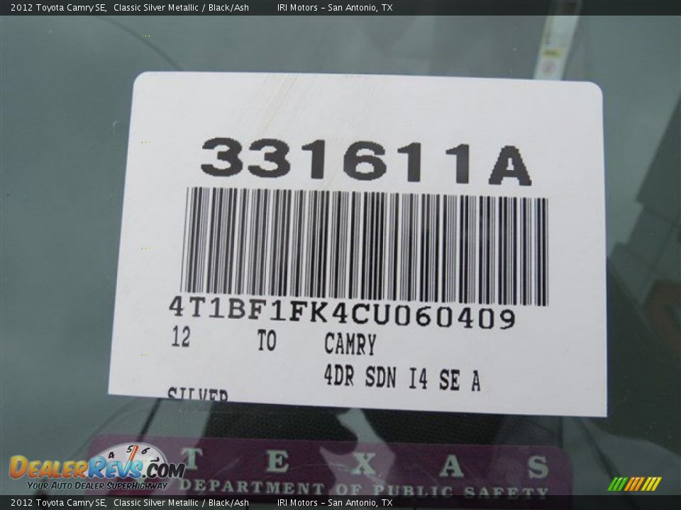 2012 Toyota Camry SE Classic Silver Metallic / Black/Ash Photo #19