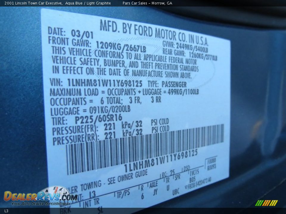 Lincoln Color Code L3 Aqua Blue