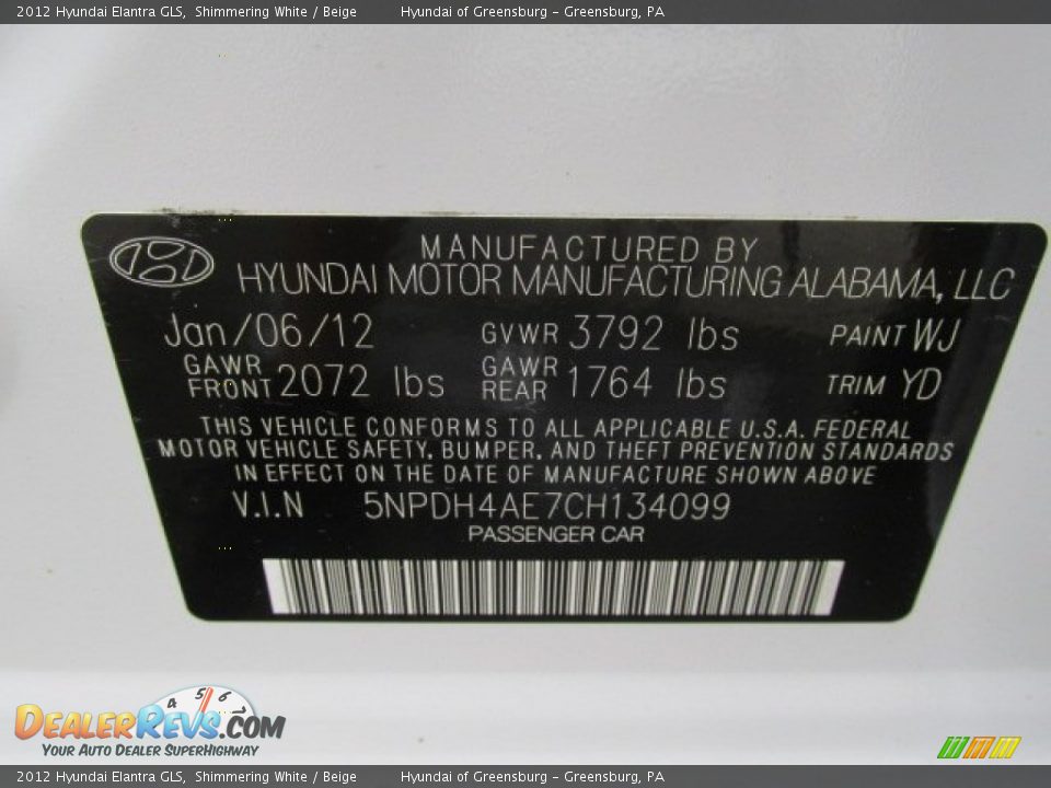 2012 Hyundai Elantra GLS Shimmering White / Beige Photo #24