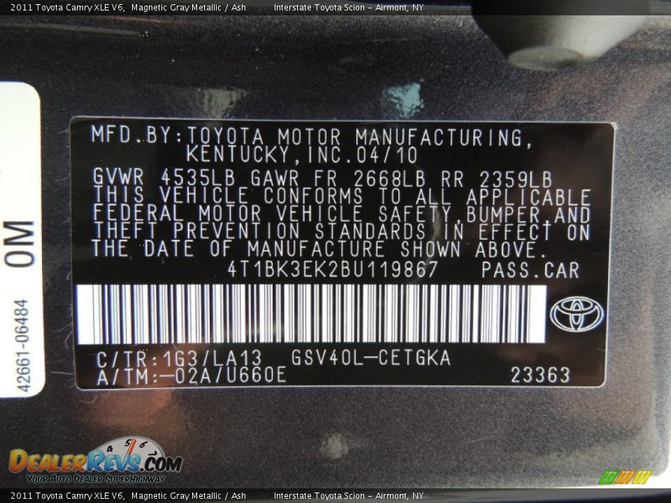 2011 Toyota Camry XLE V6 Magnetic Gray Metallic / Ash Photo #26