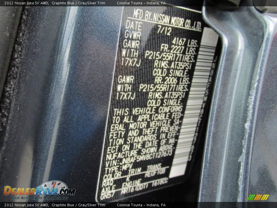 2012 Nissan Juke SV AWD Graphite Blue / Gray/Silver Trim Photo #18