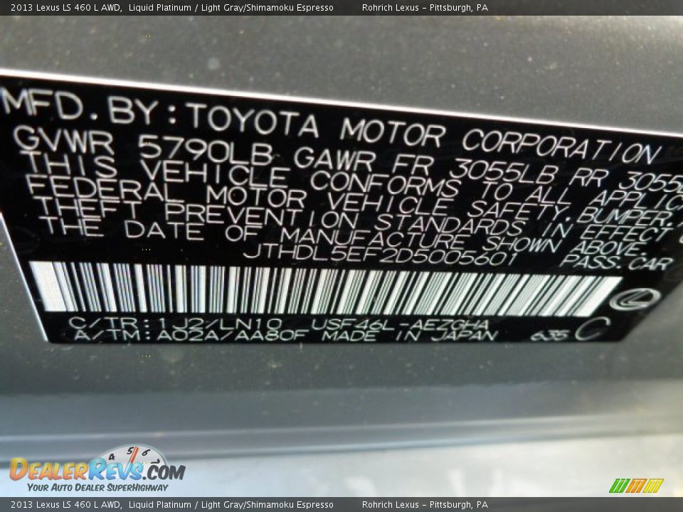 2013 Lexus LS 460 L AWD Liquid Platinum / Light Gray/Shimamoku Espresso Photo #16