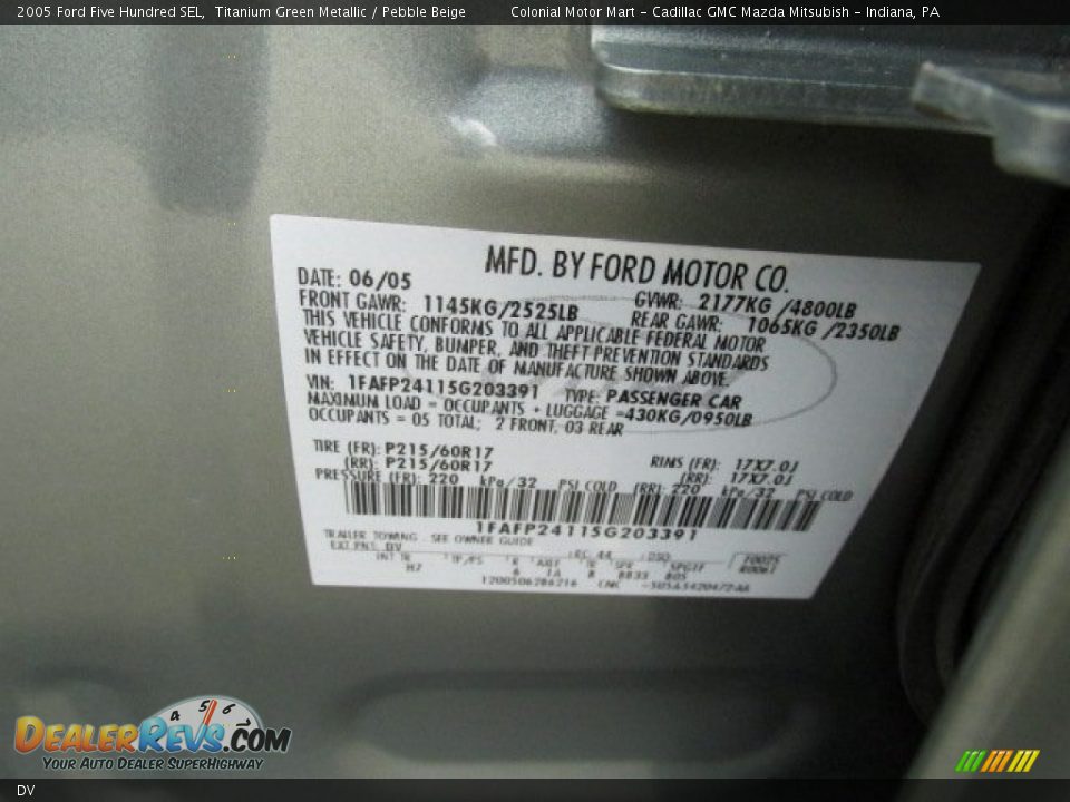 Ford Color Code DV Titanium Green Metallic