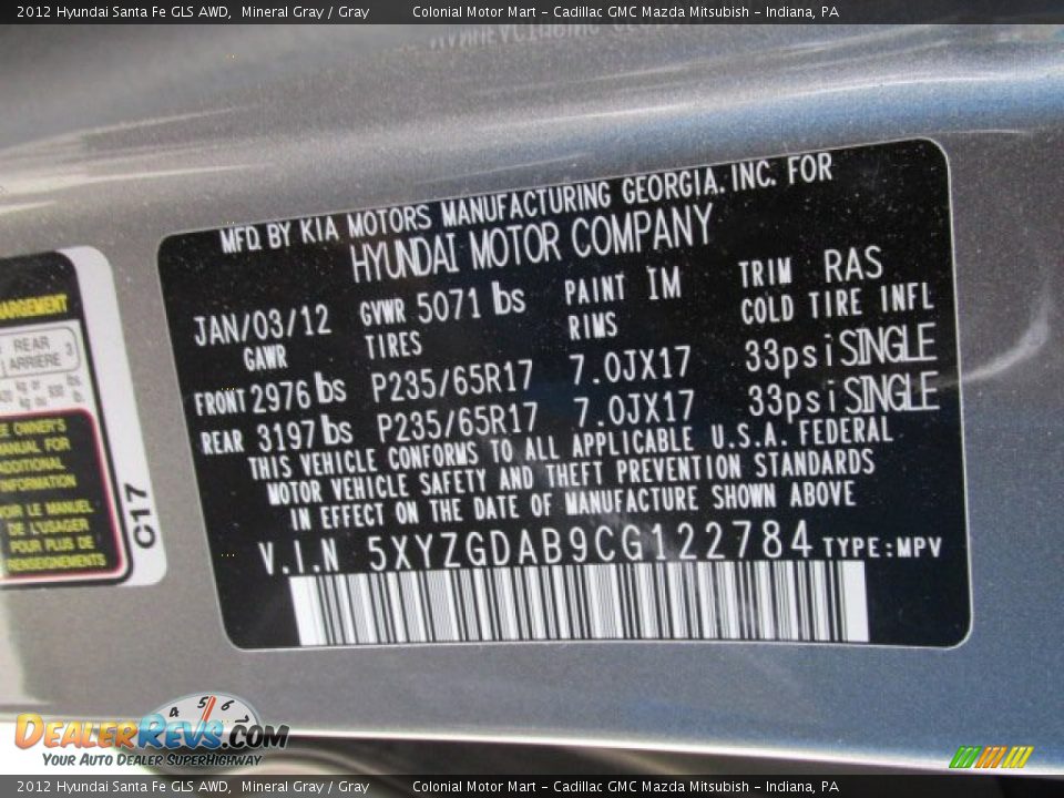 2012 Hyundai Santa Fe GLS AWD Mineral Gray / Gray Photo #19