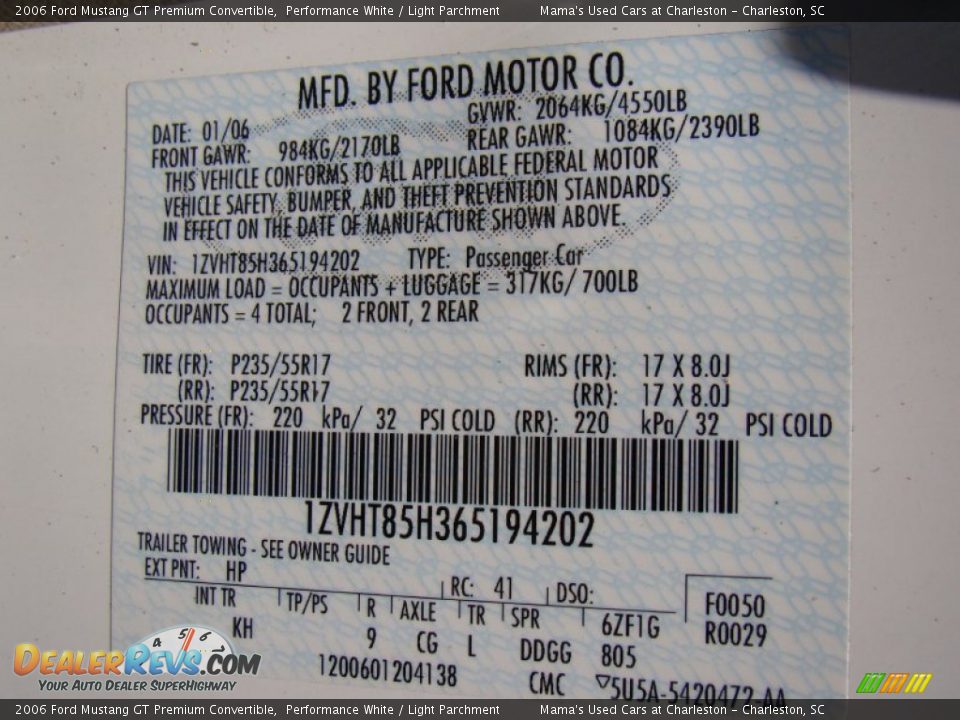 2006 Ford Mustang GT Premium Convertible Performance White / Light Parchment Photo #20