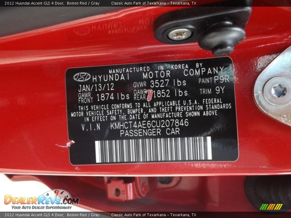 2012 Hyundai Accent GLS 4 Door Boston Red / Gray Photo #30