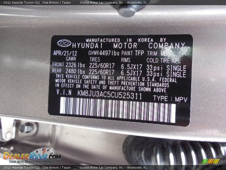 2012 Hyundai Tucson GLS Chai Bronze / Taupe Photo #23