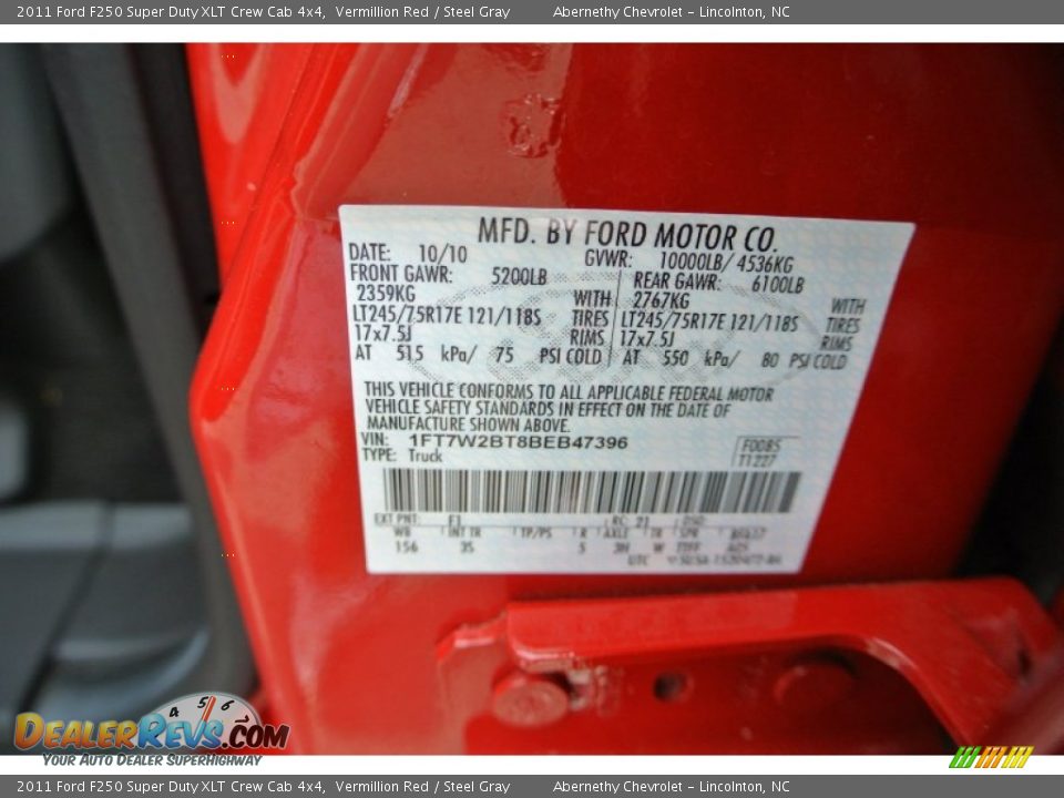 2011 Ford F250 Super Duty XLT Crew Cab 4x4 Vermillion Red / Steel Gray Photo #7