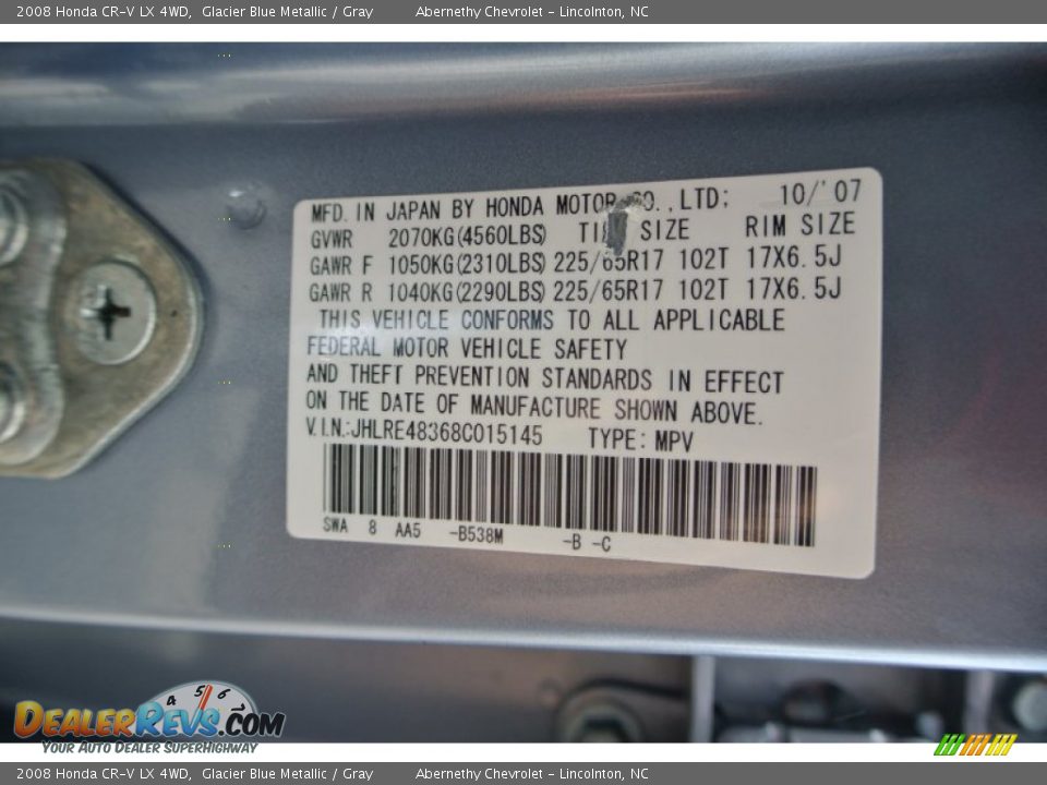 2008 Honda CR-V LX 4WD Glacier Blue Metallic / Gray Photo #7