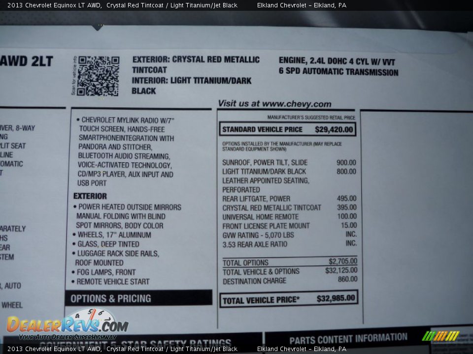 2013 Chevrolet Equinox LT AWD Crystal Red Tintcoat / Light Titanium/Jet Black Photo #33