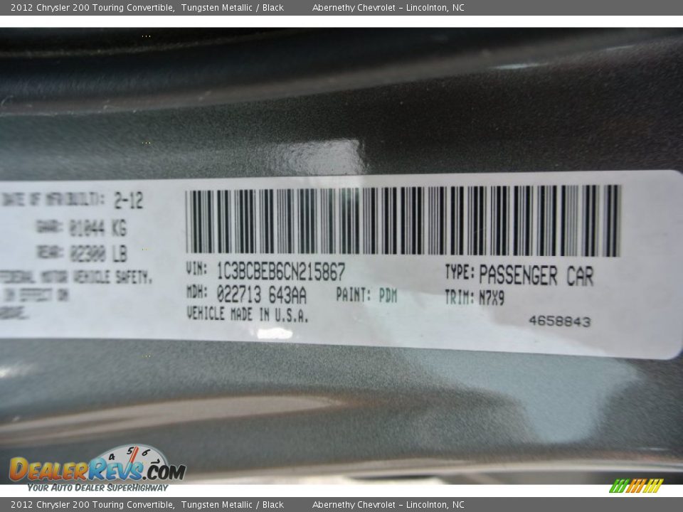 2012 Chrysler 200 Touring Convertible Tungsten Metallic / Black Photo #7