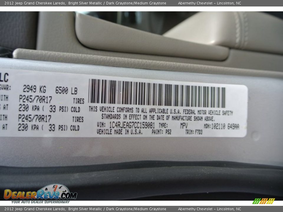 2012 Jeep Grand Cherokee Laredo Bright Silver Metallic / Dark Graystone/Medium Graystone Photo #7
