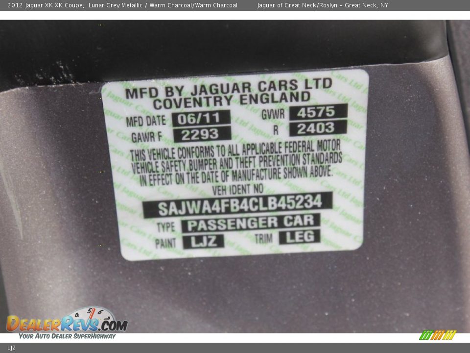 Jaguar Color Code LJZ Lunar Grey Metallic