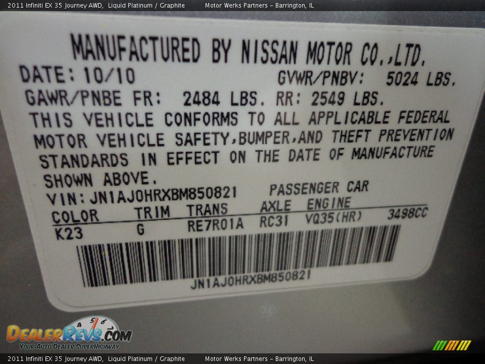 2011 Infiniti EX 35 Journey AWD Liquid Platinum / Graphite Photo #20