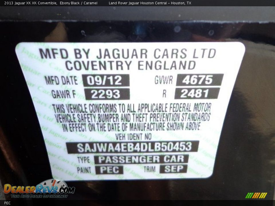 Jaguar Color Code PEC Ebony Black