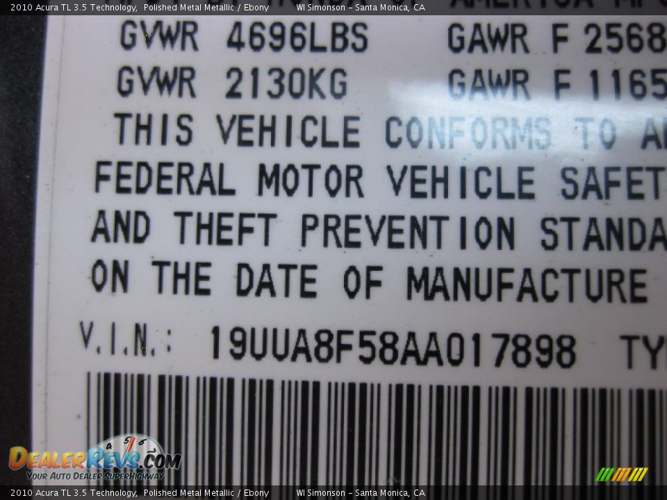 2010 Acura TL 3.5 Technology Polished Metal Metallic / Ebony Photo #25