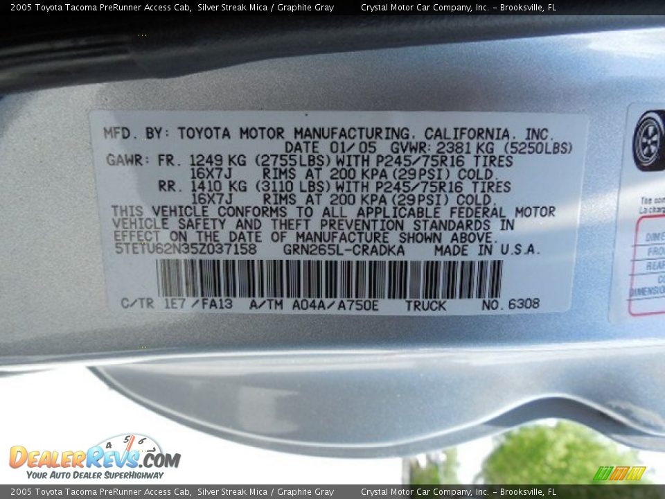 2005 Toyota Tacoma PreRunner Access Cab Silver Streak Mica / Graphite Gray Photo #22