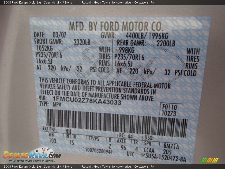 2008 Ford Escape XLS Light Sage Metallic / Stone Photo #25