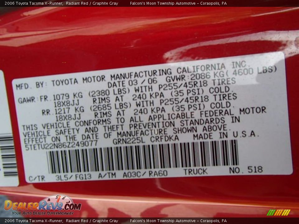 2006 Toyota Tacoma X-Runner Radiant Red / Graphite Gray Photo #25