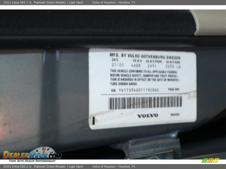 2001 Volvo S80 2.9 Platinum Green Metallic / Light Sand Photo #25