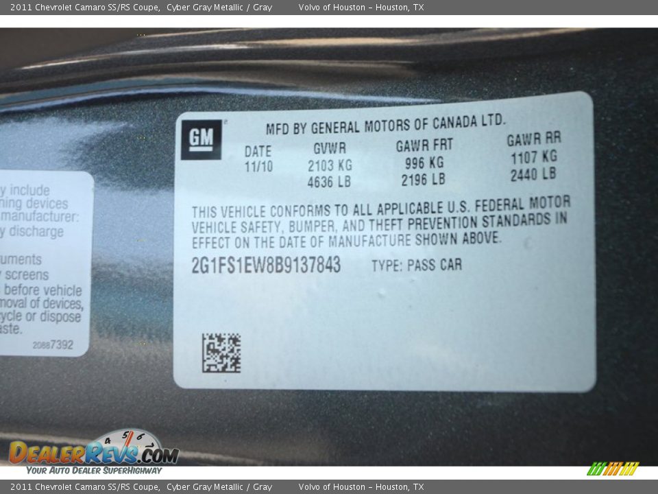 2011 Chevrolet Camaro SS/RS Coupe Cyber Gray Metallic / Gray Photo #22